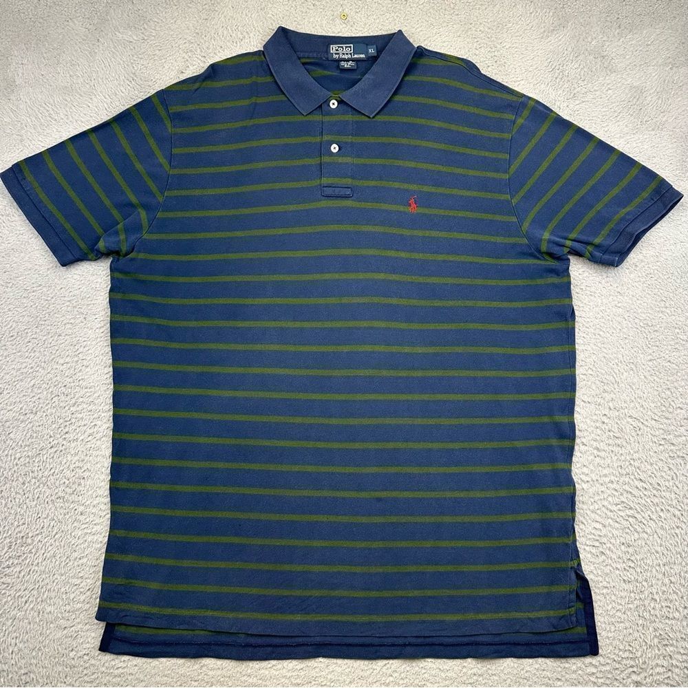 Polo Ralph Lauren Polo Shirt Mens XL Blue Green Striped Pima Cotton Casual Prep‎